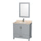 Wyndham AAA Sheffield 36" Single Bathroom Vanity In Gray With Ivory Marble Countertop Undermount Square Sink And 24" Mirror WCS141436SGYIVUNSM24