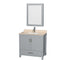 Wyndham AAA Sheffield 36" Single Bathroom Vanity In Gray With Ivory Marble Countertop Undermount Square Sink And Medicine Cabinet WCS141436SGYIVUNSMED