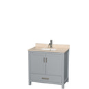 Wyndham AAA Sheffield 36" Single Bathroom Vanity In Gray With Ivory Marble Countertop Undermount Square Sink And No Mirror WCS141436SGYIVUNSMXX