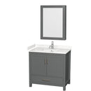 Wyndham Sheffield 36" Single Bathroom Vanity In Dark Gray With Carrara Cultured Marble Countertop Undermount Square Sink And Medicine Cabinet WCS141436SKGC2UNSMED