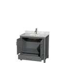 Wyndham Sheffield 36" Single Bathroom Vanity In Dark Gray with White Carrara Marble Countertop Undermount Square Sink and No Mirror WCS141436SKGCMUNSMXX