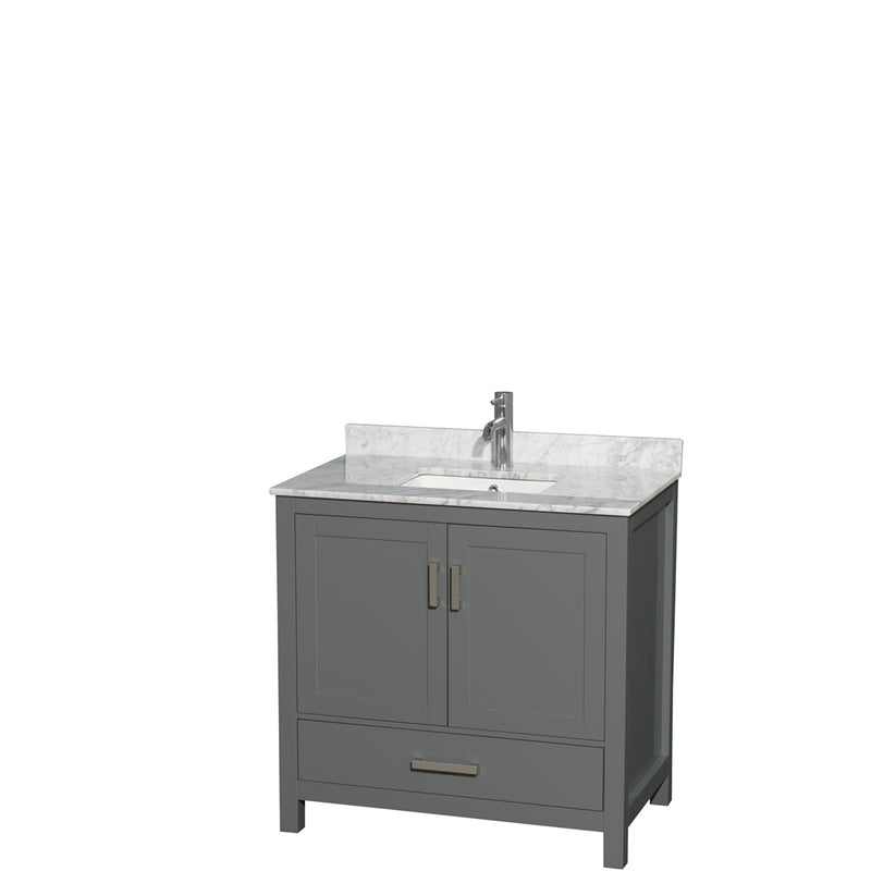 Wyndham Sheffield 36" Single Bathroom Vanity In Dark Gray With White Carrara Marble Countertop Undermount Square Sink And No Mirror WCS141436SKGCMUNSMXX