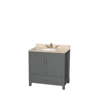 Wyndham AAA Sheffield 36" Single Bathroom Vanity In Dark Gray With Ivory Marble Countertop Undermount Oval Sink And No Mirror WCS141436SKGIVUNOMXX