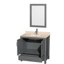 Wyndham AAA Sheffield 36" Single Bathroom Vanity In Dark Gray with Ivory Marble Countertop Undermount Square Sink and 24" Mirror WCS141436SKGIVUNSM24