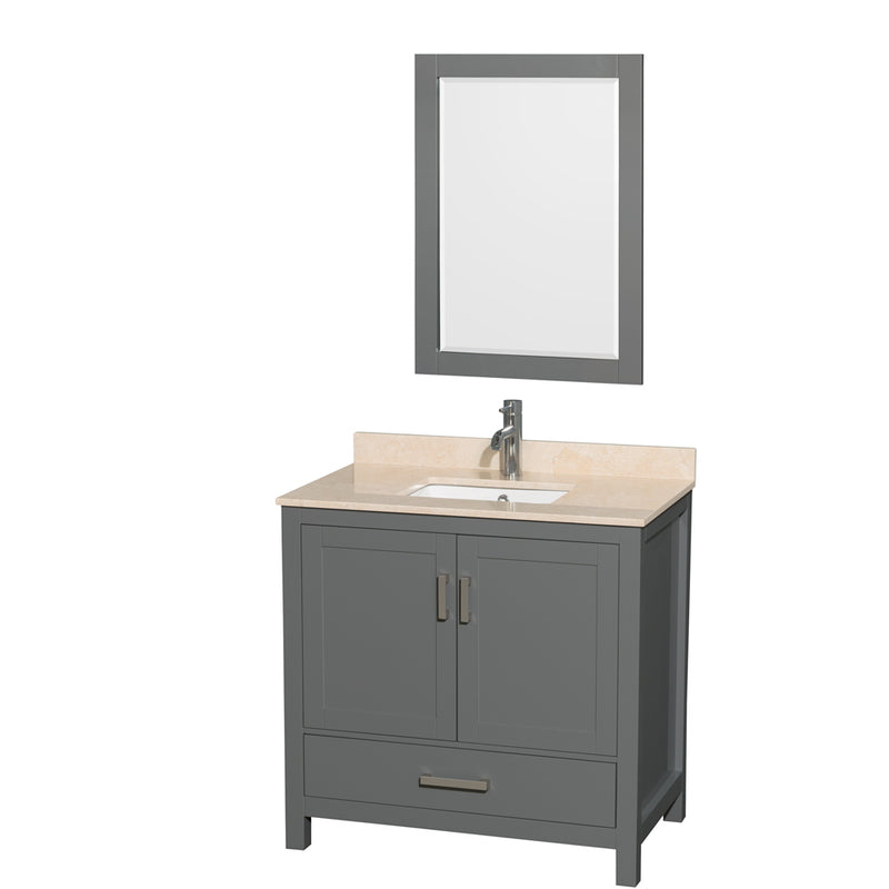 Wyndham AAA Sheffield 36" Single Bathroom Vanity In Dark Gray With Ivory Marble Countertop Undermount Square Sink And 24" Mirror WCS141436SKGIVUNSM24