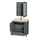 Wyndham AAA Sheffield 36" Single Bathroom Vanity In Dark Gray with Ivory Marble Countertop Undermount Square Sink and Medicine Cabinet WCS141436SKGIVUNSMED