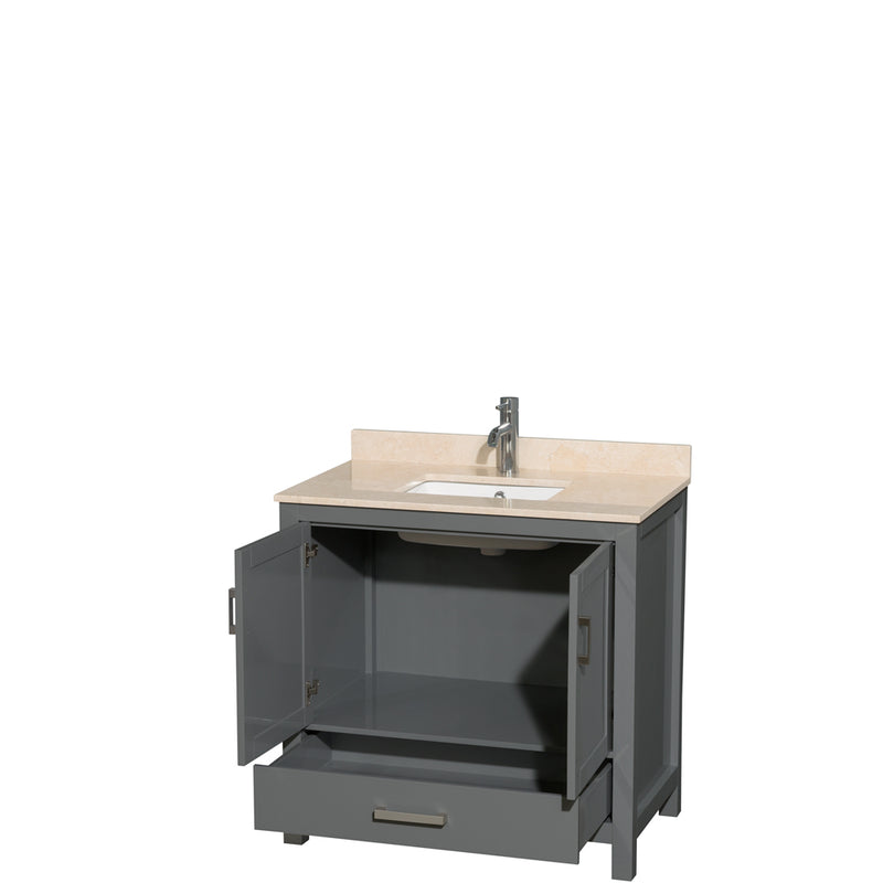 Wyndham AAA Sheffield 36" Single Bathroom Vanity In Dark Gray with Ivory Marble Countertop Undermount Square Sink and No Mirror WCS141436SKGIVUNSMXX