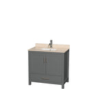 Wyndham AAA Sheffield 36" Single Bathroom Vanity In Dark Gray With Ivory Marble Countertop Undermount Square Sink And No Mirror WCS141436SKGIVUNSMXX