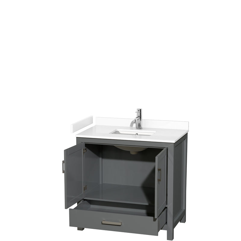 Wyndham Sheffield 36" Single Bathroom Vanity In Dark Gray with White Cultured Marble Countertop Undermount Square Sink and No Mirror WCS141436SKGWCUNSMXX