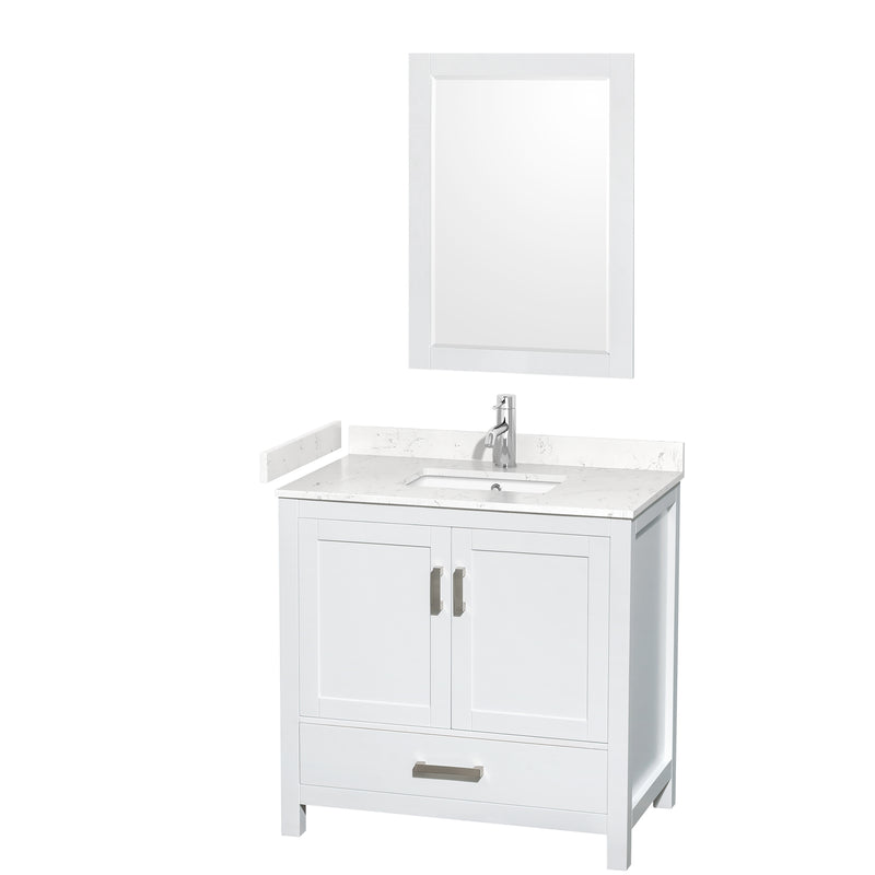 Wyndham Sheffield 36" Single Bathroom Vanity In White With Carrara Cultured Marble Countertop Undermount Square Sink And 24" Mirror WCS141436SWHC2UNSM24