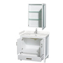 Wyndham Sheffield 36" Single Bathroom Vanity In White with Carrara Cultured Marble Countertop Undermount Square Sink and Medicine Cabinet WCS141436SWHC2UNSMED