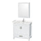 Wyndham Sheffield 36" Single Bathroom Vanity In White With Carrara Cultured Marble Countertop Undermount Square Sink And Medicine Cabinet WCS141436SWHC2UNSMED