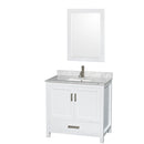 Wyndham Sheffield 36" Single Bathroom Vanity In White White Carrara Marble Countertop Undermount Square Sink And 24" Mirror WCS141436SWHCMUNSM24