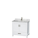 Wyndham Sheffield 36" Single Bathroom Vanity In White White Carrara Marble Countertop Undermount Square Sink and 24" Mirror WCS141436SWHCMUNSM24