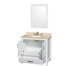 Wyndham AAA Sheffield 36" Single Bathroom Vanity In White Ivory Marble Countertop Undermount Oval Sink and 24" Mirror WCS141436SWHIVUNOM24