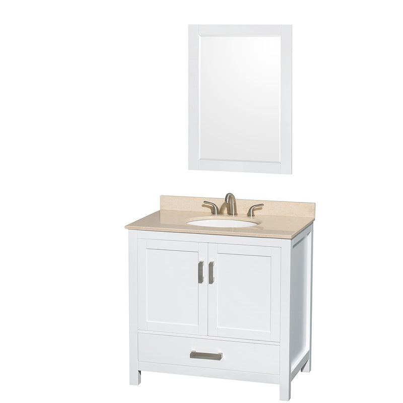 Wyndham AAA Sheffield 36" Single Bathroom Vanity In White Ivory Marble Countertop Undermount Oval Sink And 24" Mirror WCS141436SWHIVUNOM24