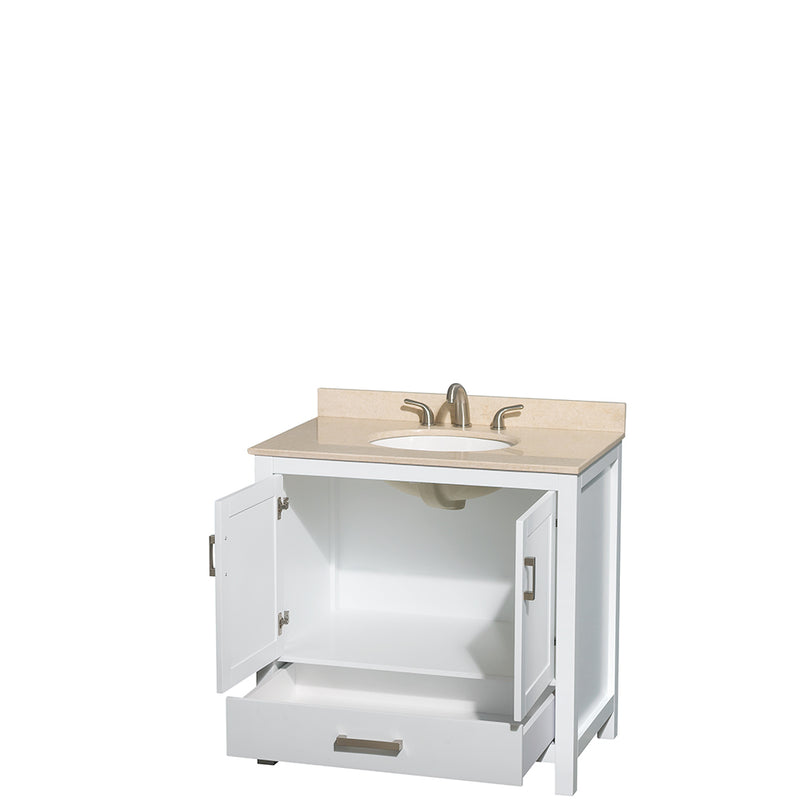 Wyndham AAA Sheffield 36" Single Bathroom Vanity In White Ivory Marble Countertop Undermount Oval Sink and No Mirror WCS141436SWHIVUNOMXX