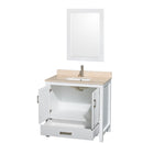 Wyndham AAA Sheffield 36" Single Bathroom Vanity In White Ivory Marble Countertop Undermount Square Sink and 24" Mirror WCS141436SWHIVUNSM24