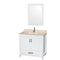 Wyndham AAA Sheffield 36" Single Bathroom Vanity In White Ivory Marble Countertop Undermount Square Sink And 24" Mirror WCS141436SWHIVUNSM24