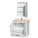 Wyndham AAA Sheffield 36" Single Bathroom Vanity In White Ivory Marble Countertop Undermount Square Sink and Medicine Cabinet WCS141436SWHIVUNSMED