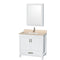 Wyndham AAA Sheffield 36" Single Bathroom Vanity In White Ivory Marble Countertop Undermount Square Sink And Medicine Cabinet WCS141436SWHIVUNSMED