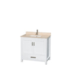 Wyndham AAA Sheffield 36" Single Bathroom Vanity In White Ivory Marble Countertop Undermount Square Sink and 24" Mirror WCS141436SWHIVUNSM24