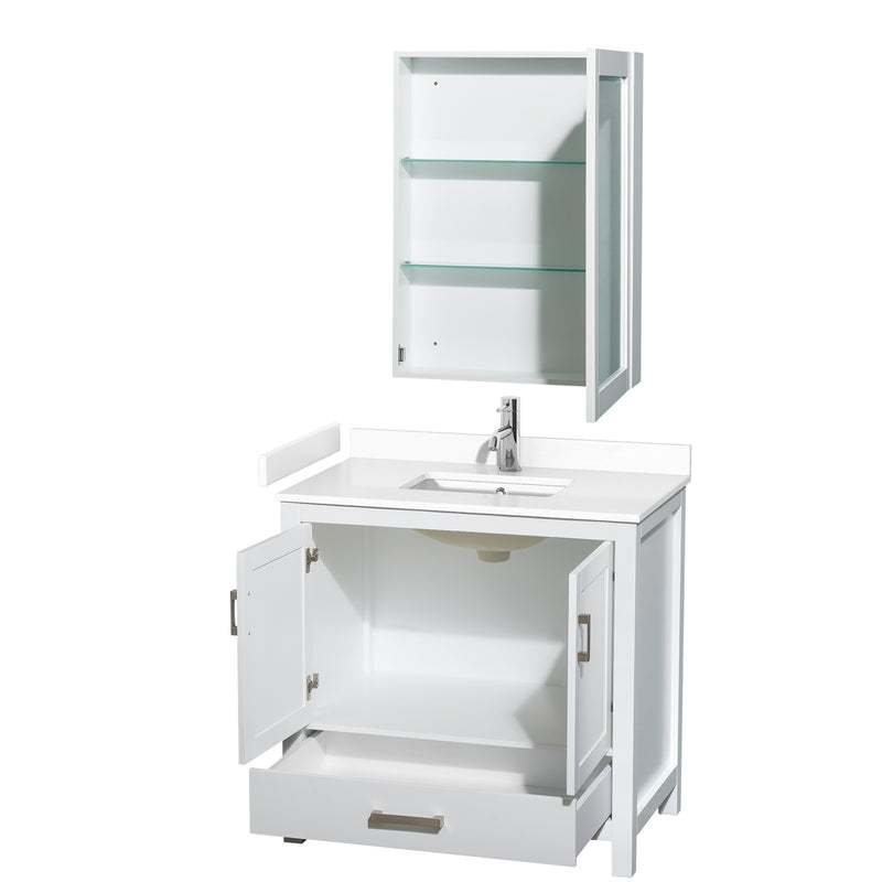 Wyndham Sheffield 36" Single Bathroom Vanity In White with White Cultured Marble Countertop Undermount Square Sink and Medicine Cabinet WCS141436SWHWCUNSMED