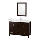 Wyndham Sheffield 48" Single Bathroom Vanity In Espresso With Carrara Cultured Marble Countertop Undermount Square Sink And 24" Mirror WCS141448SESC2UNSM24