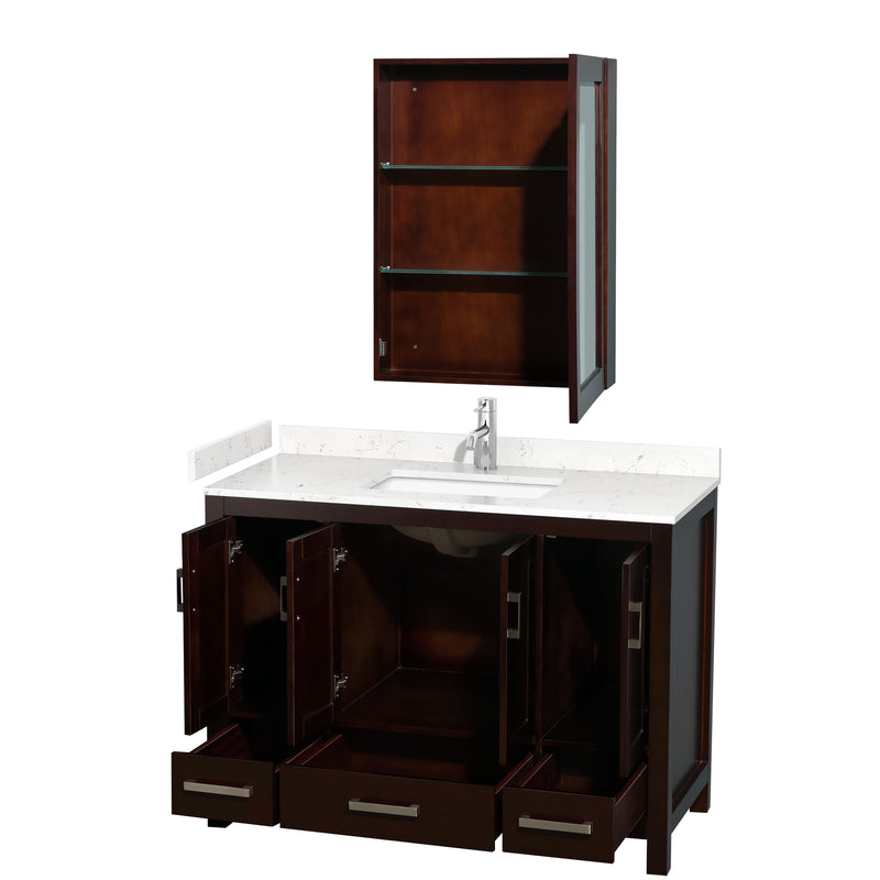 Wyndham Sheffield 48" Single Bathroom Vanity In Espresso with Carrara Cultured Marble Countertop Undermount Square Sink and Medicine Cabinet WCS141448SESC2UNSMED