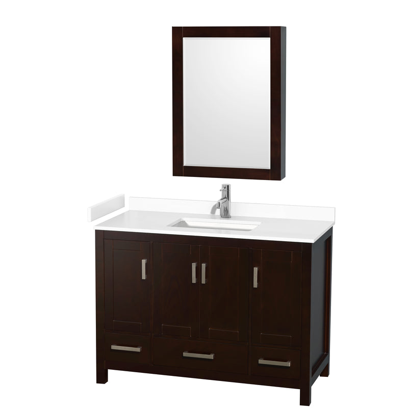 Wyndham Sheffield 48" Single Bathroom Vanity In Espresso With White Cultured Marble Countertop Undermount Square Sink And Medicine Cabinet WCS141448SESWCUNSMED