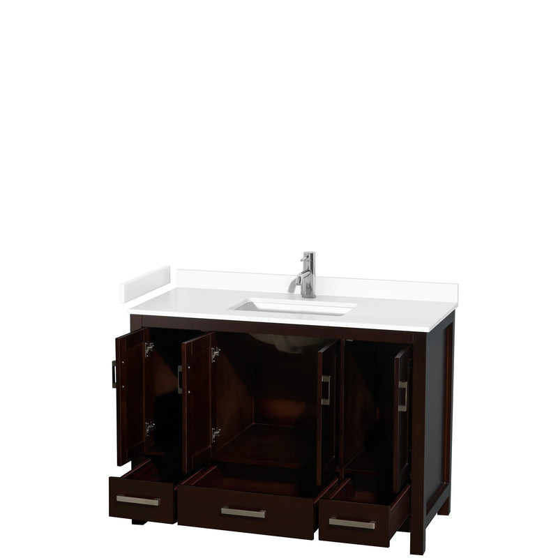 Wyndham Sheffield 48" Single Bathroom Vanity In Espresso with White Cultured Marble Countertop Undermount Square Sink and No Mirror WCS141448SESWCUNSMXX