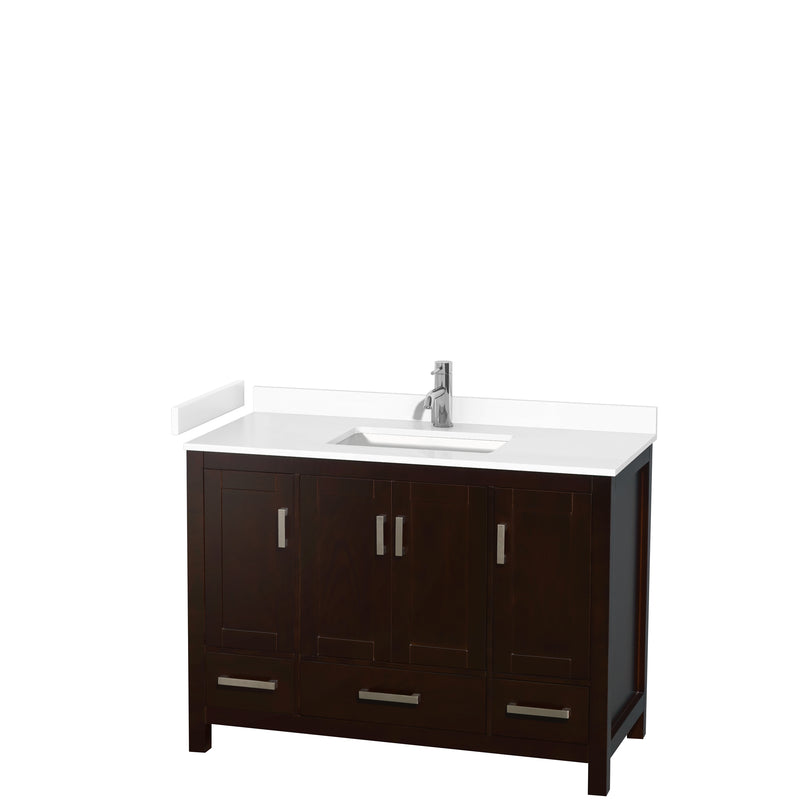 Wyndham Sheffield 48" Single Bathroom Vanity In Espresso With White Cultured Marble Countertop Undermount Square Sink And No Mirror WCS141448SESWCUNSMXX