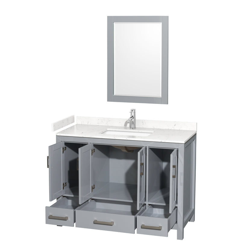 Wyndham Sheffield 48" Single Bathroom Vanity In Gray with Carrara Cultured Marble Countertop Undermount Square Sink and 24" Mirror WCS141448SGYC2UNSM24