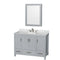 Wyndham Sheffield 48" Single Bathroom Vanity In Gray With White Carrara Marble Countertop Undermount Oval Sink And Medicine Cabinet WCS141448SGYCMUNOMED