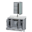 Wyndham Sheffield 48" Single Bathroom Vanity In Gray with White Carrara Marble Countertop Undermount Square Sink and Medicine Cabinet WCS141448SGYCMUNSMED