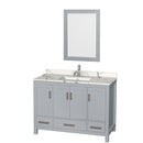 Wyndham AAA Sheffield 48" Single Bathroom Vanity In Gray With Calacatta Quartz Countertop Undermount Square Sink And 24" Mirror WCS141448SGYCQUNSM24