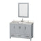 Wyndham AAA Sheffield 48" Single Bathroom Vanity In Gray With Calacatta Quartz Countertop Undermount Square Sink And 24" Mirror WCS141448SGYCQUNSM24