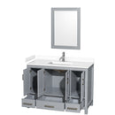 Wyndham Sheffield 48" Single Bathroom Vanity In Gray with White Cultured Marble Countertop Undermount Square Sink and 24" Mirror WCS141448SGYWCUNSM24