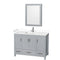 Wyndham Sheffield 48" Single Bathroom Vanity In Gray With White Cultured Marble Countertop Undermount Square Sink And Medicine Cabinet WCS141448SGYWCUNSMED