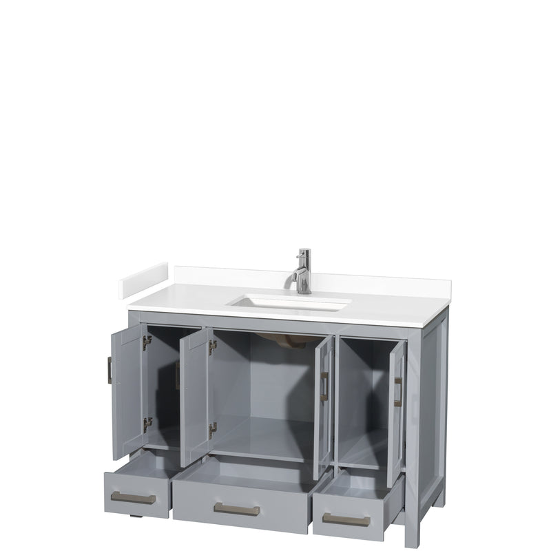 Wyndham Sheffield 48" Single Bathroom Vanity In Gray with White Cultured Marble Countertop Undermount Square Sink and No Mirror WCS141448SGYWCUNSMXX