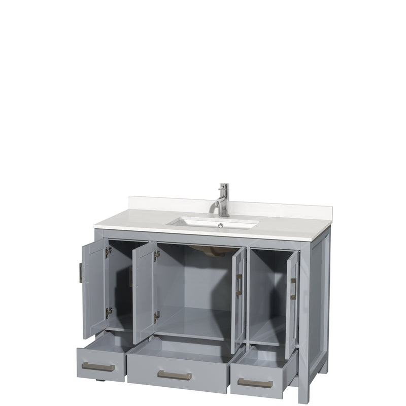 Wyndham AAA Sheffield 48" Single Bathroom Vanity In Gray with White Quartz Countertop Undermount Square Sink and No Mirror WCS141448SGYWQUNSMXX