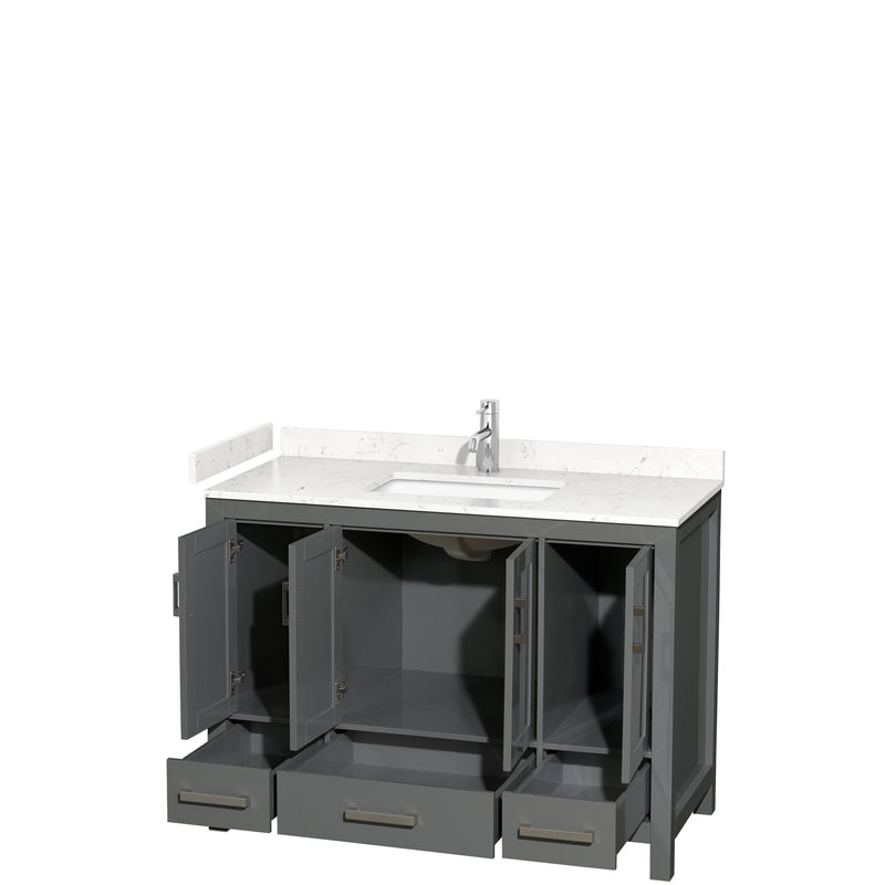 Wyndham Sheffield 48" Single Bathroom Vanity In Dark Gray with Carrara Cultured Marble Countertop Undermount Square Sink and No Mirror WCS141448SKGC2UNSMXX