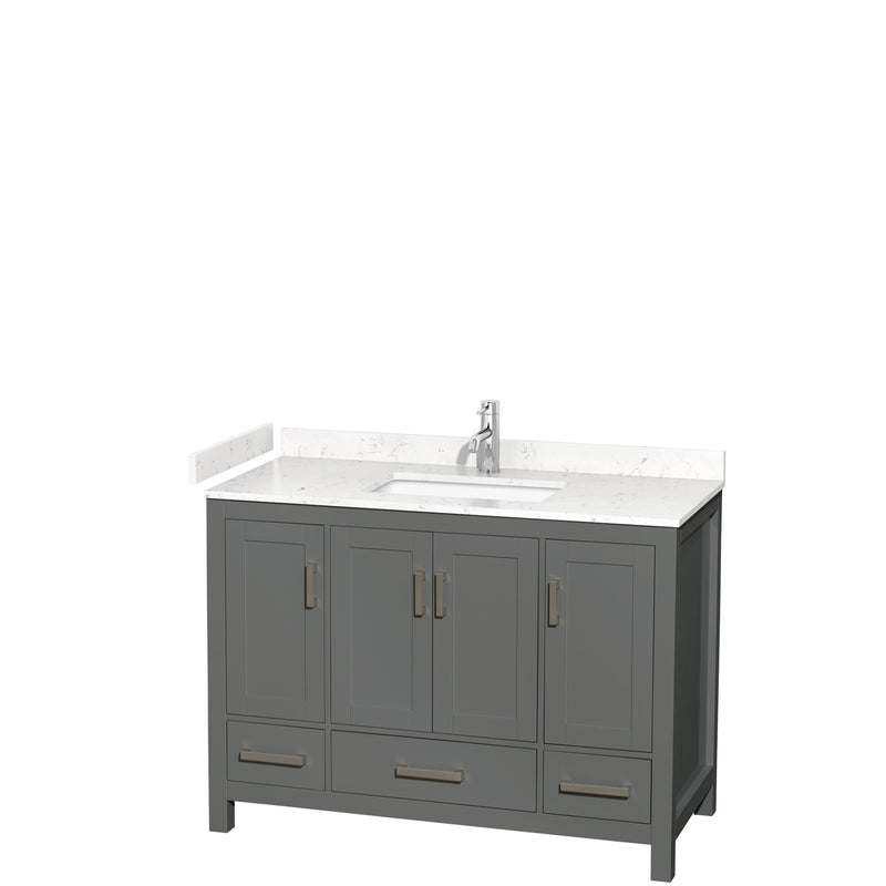 Wyndham Sheffield 48" Single Bathroom Vanity In Dark Gray With Carrara Cultured Marble Countertop Undermount Square Sink And No Mirror WCS141448SKGC2UNSMXX