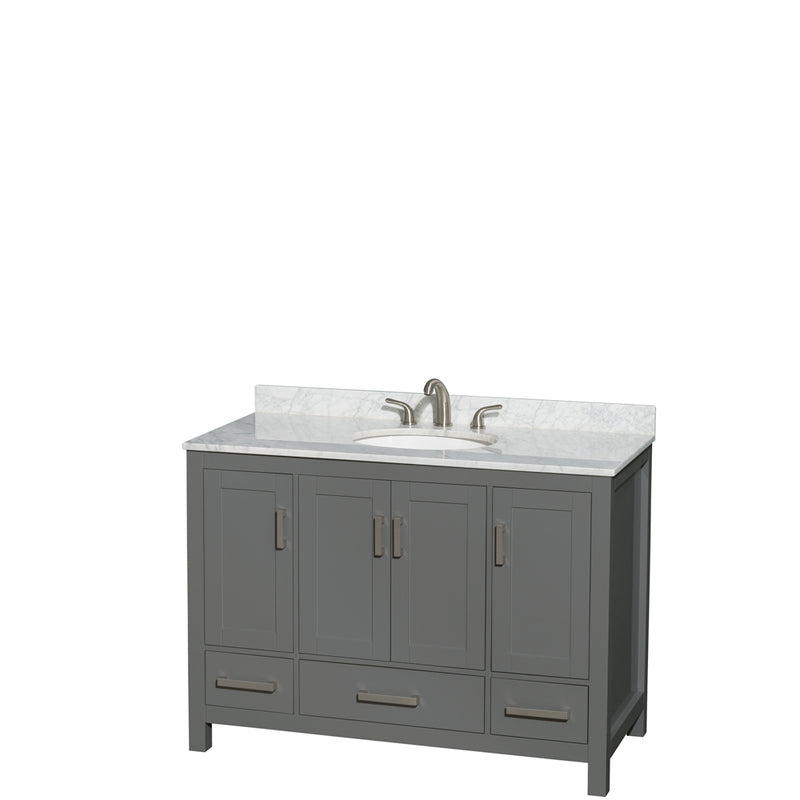 Wyndham Sheffield 48" Single Bathroom Vanity In Dark Gray With White Carrara Marble Countertop Undermount Oval Sink And No Mirror WCS141448SKGCMUNOMXX