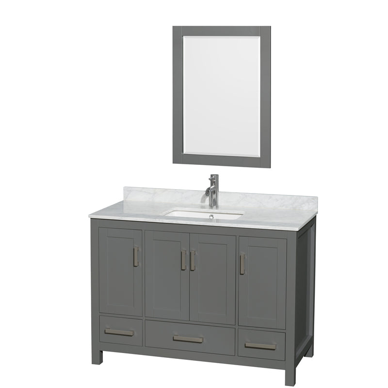 Wyndham Sheffield 48" Single Bathroom Vanity In Dark Gray With White Carrara Marble Countertop Undermount Square Sink And 24" Mirror WCS141448SKGCMUNSM24