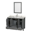 Wyndham AAA Sheffield 48" Single Bathroom Vanity In Dark Gray with Calacatta Quartz Countertop Undermount Square Sink and 24" Mirror WCS141448SKGCQUNSM24