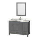 Wyndham AAA Sheffield 48" Single Bathroom Vanity In Dark Gray With Calacatta Quartz Countertop Undermount Square Sink And 24" Mirror WCS141448SKGCQUNSM24