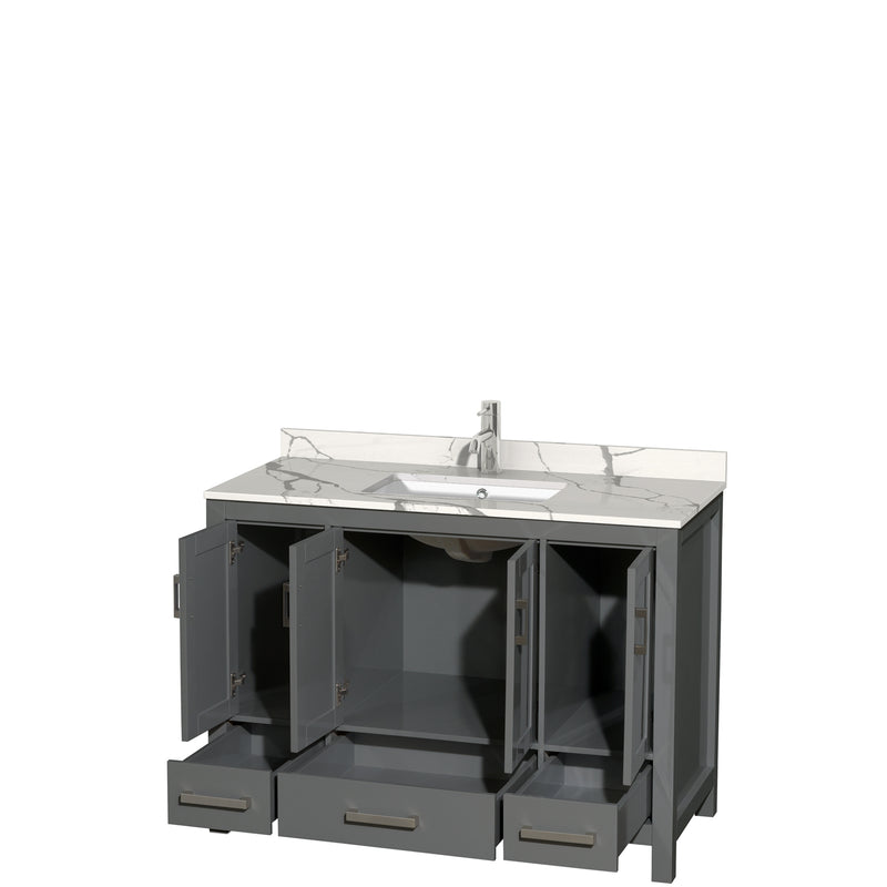 Wyndham AAA Sheffield 48" Single Bathroom Vanity In Dark Gray with Calacatta Quartz Countertop Undermount Square Sink and No Mirror WCS141448SKGCQUNSMXX