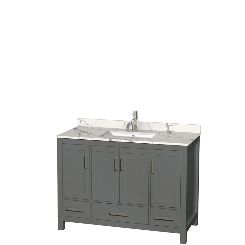 Wyndham AAA Sheffield 48" Single Bathroom Vanity In Dark Gray With Calacatta Quartz Countertop Undermount Square Sink And No Mirror WCS141448SKGCQUNSMXX