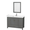 Wyndham Sheffield 48" Single Bathroom Vanity In Dark Gray With White Cultured Marble Countertop Undermount Square Sink And 24" Mirror WCS141448SKGWCUNSM24